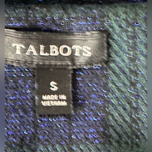 🎄Talbots Navy & Green Tartan Plaid Blouse with Metallic Gold Accents 🎄 - Picture 7 of 12